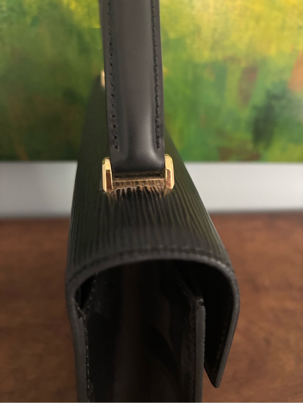 Authentic Louis Vuitton Black Epi Leather Malesherbes Handbag with brass hdwre - Picture 5 of 16